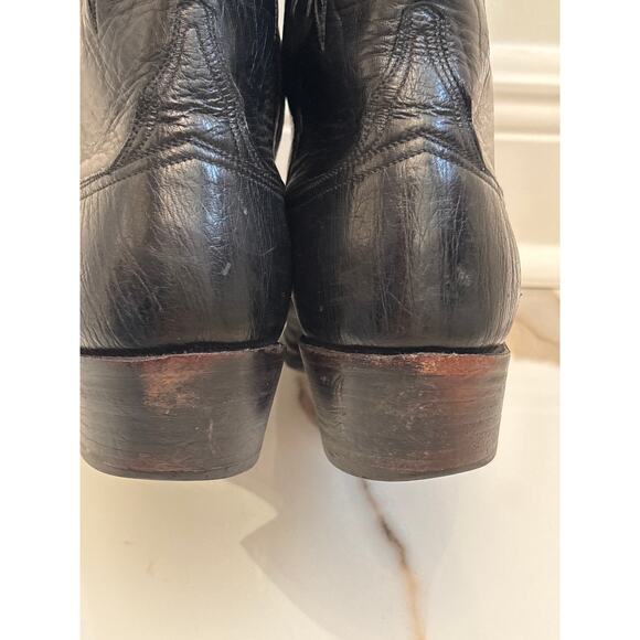 LUCCHESE 1883 Vintage Men’s Smooth Ostrich Leather Black Western Boots Sz 10 B main image 5